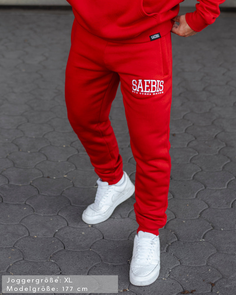 Lifestyle Herren Jogginghose rot mit Stickerei by SAEBIS®