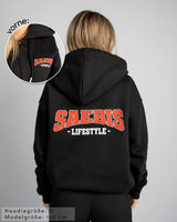 SAEBIS® 90's Lifestyle Damen Oversized Zip Hoodie schwarz mit Reißverschluss