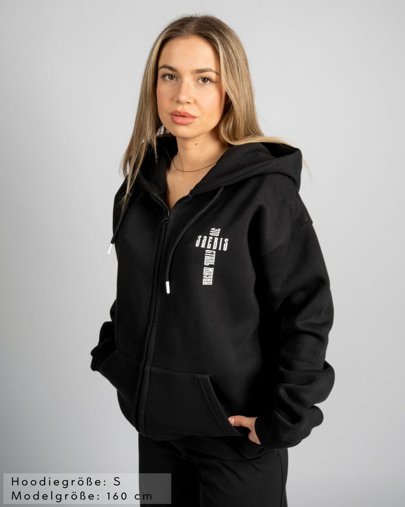 KREST Damen Oversized Zip Hoodie schwarz mit Reißverschluss by SAEBIS®