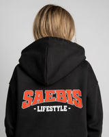 SAEBIS® 90's Lifestyle Damen Oversized Zip Hoodie schwarz mit Reißverschluss
