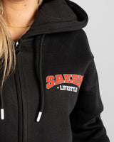 SAEBIS® 90's Lifestyle Damen Oversized Zip Hoodie schwarz mit Reißverschluss