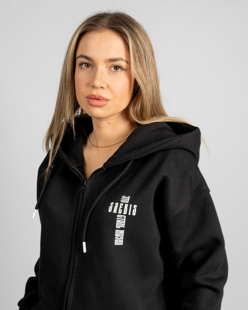 KREST Damen Oversized Zip Hoodie schwarz mit Reißverschluss by SAEBIS®