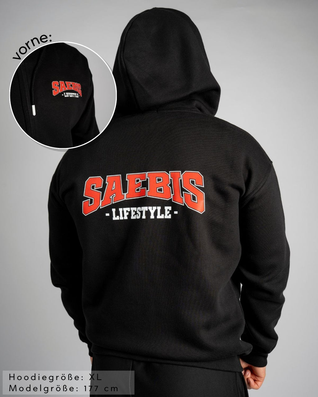 SAEBIS® 90's Lifestyle Herren Zip Hoodie schwarz mit Reißverschluss