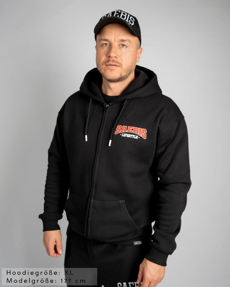 SAEBIS® 90's Lifestyle Herren Zip Hoodie schwarz mit Reißverschluss
