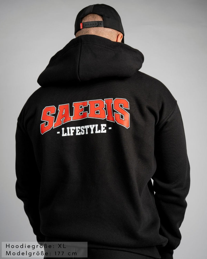 SAEBIS® 90's Lifestyle Herren Zip Hoodie schwarz mit Reißverschluss
