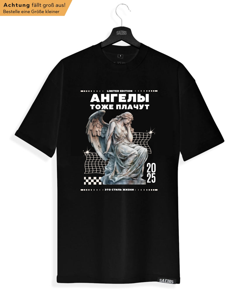 Ангелы тоже плачут - Damen T-Shirt Kleid schwarz by SAEBIS®