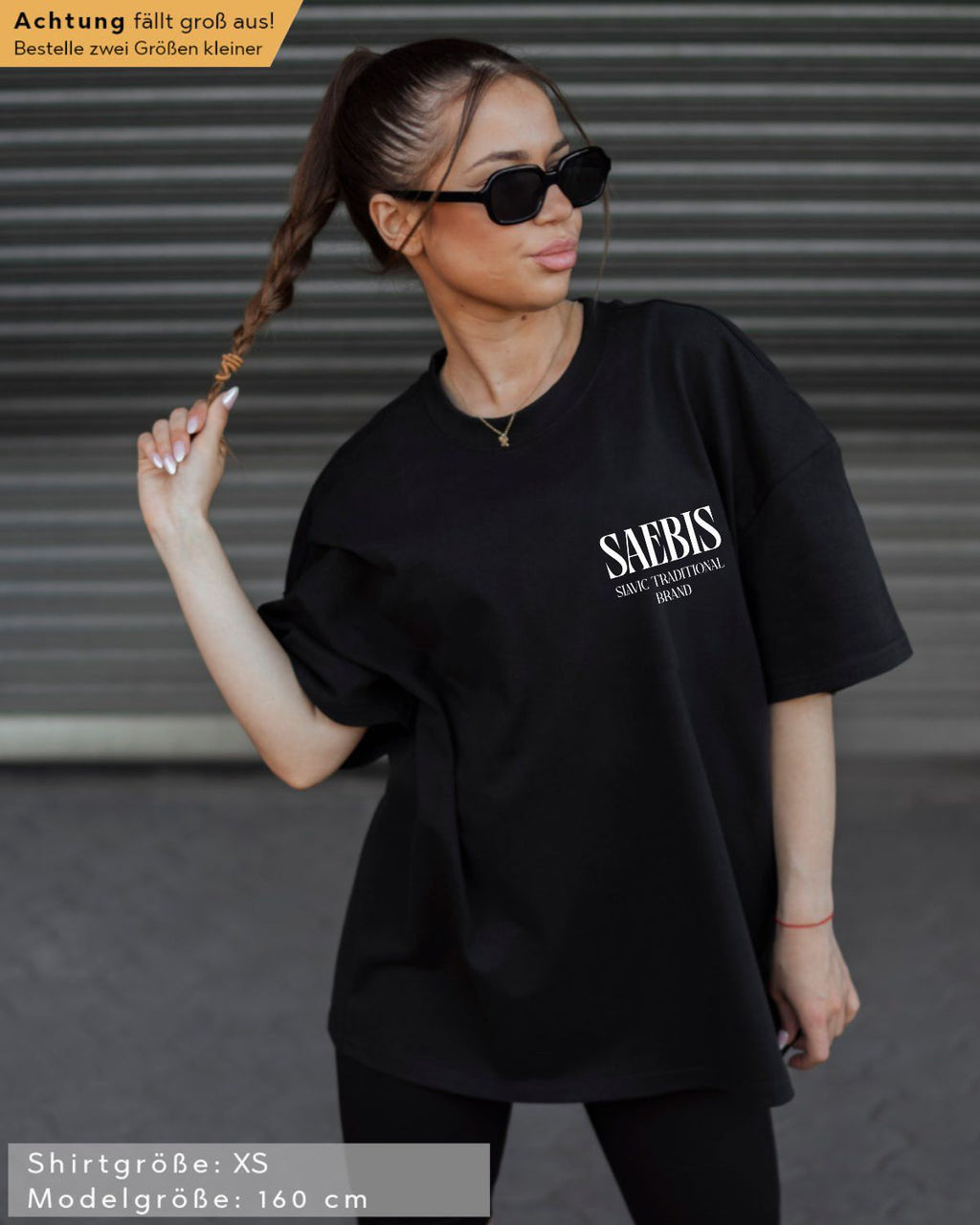 SAEBIS® Slavic Brand Damen Extra Oversized Premium T-Shirt schwarz