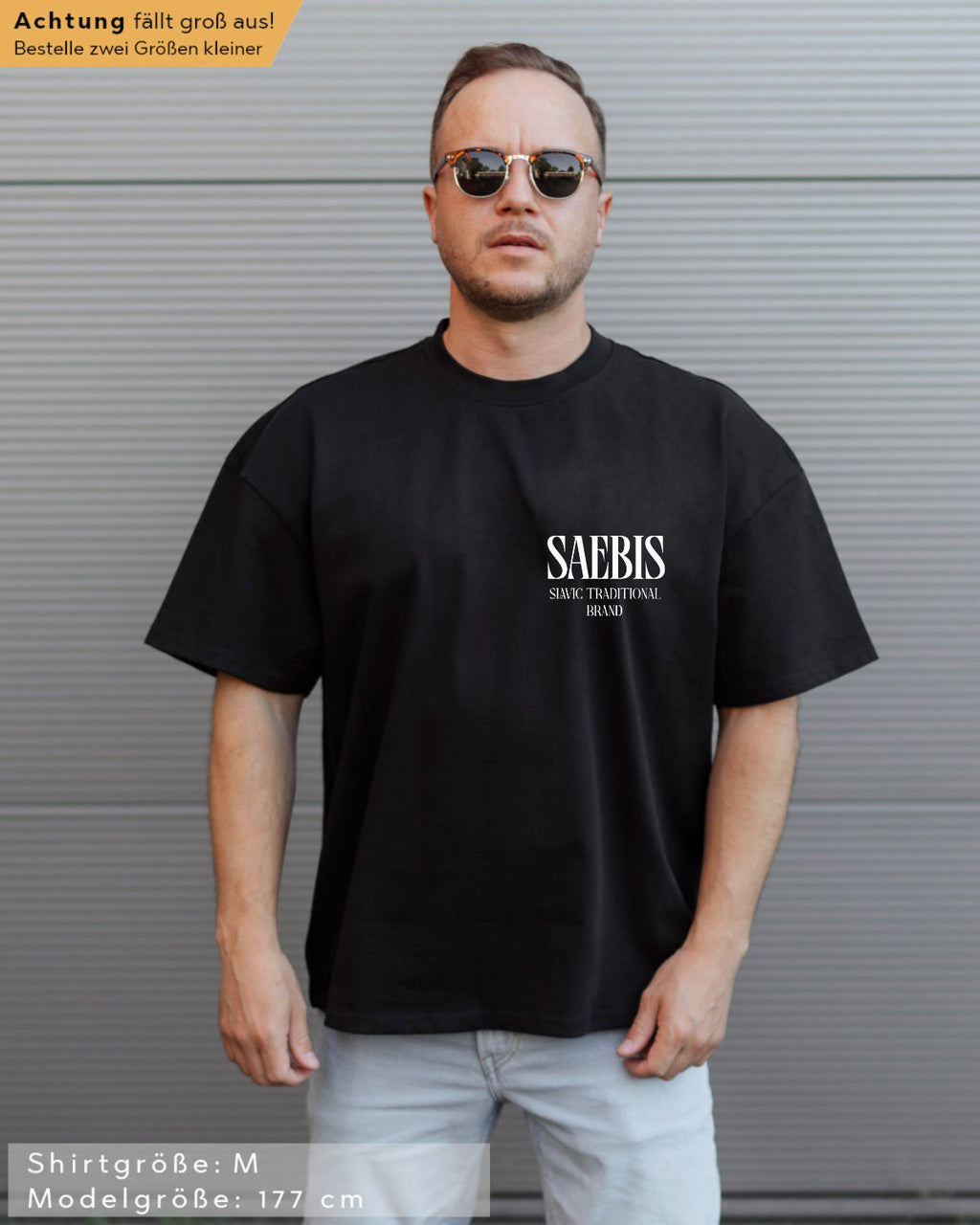 SAEBIS® Slavic Brand Herren Extra Oversized Premium T-Shirt schwarz