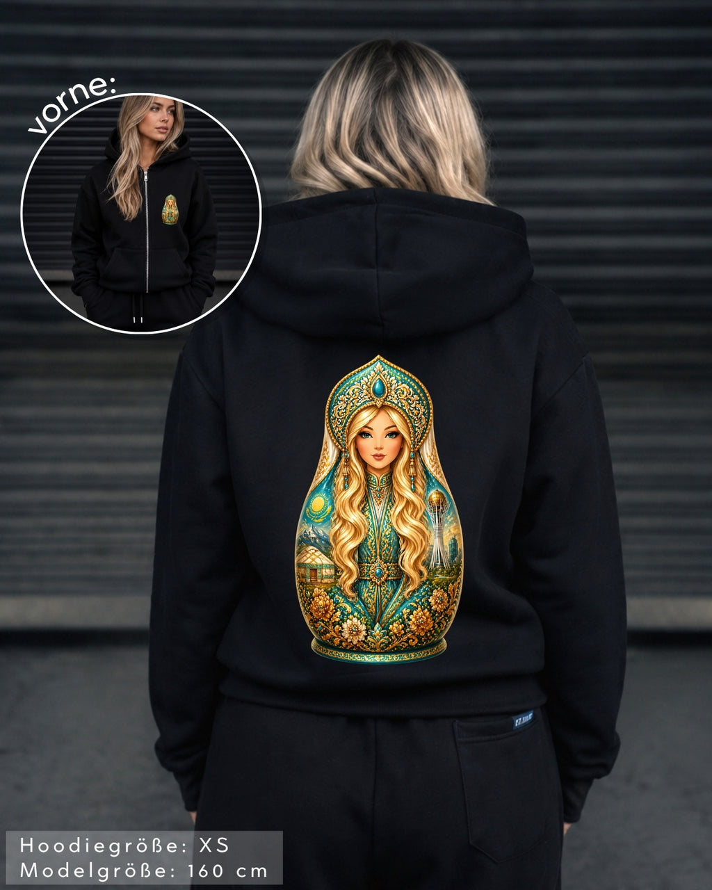 QASAQ GIRL BLOND - Damen Extra-Oversized Zip Hoodie mit Reißverschluss schwarz by SAEBIS®