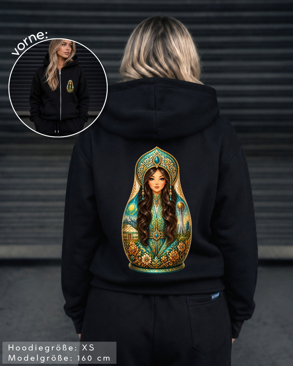 QASAQ GIRL BRUNETT - Damen Extra-Oversized Zip Hoodie mit Reißverschluss schwarz by SAEBIS®
