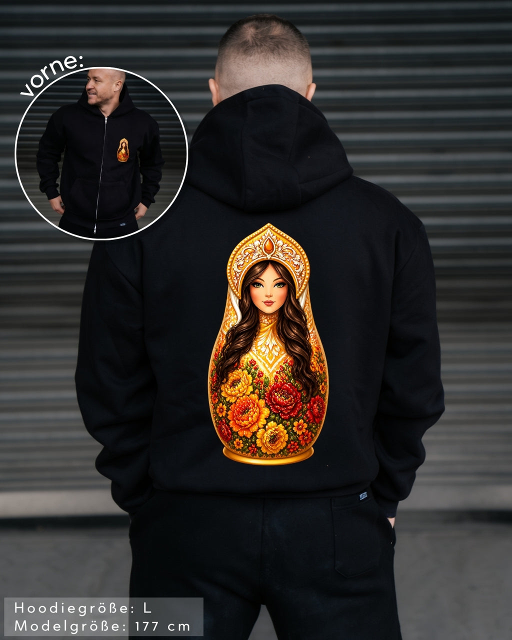 SLAVIC GIRL BRUNETT - Herren Extra-Oversized Zip Hoodie mit Reißverschluss schwarz by SAEBIS®