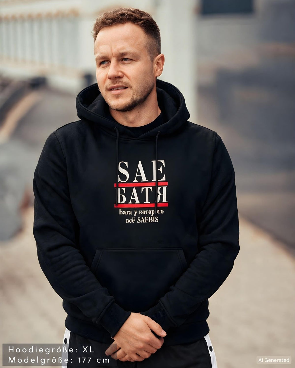 SAE-БАТЯ Herren Hoodie schwarz by SAEBIS®