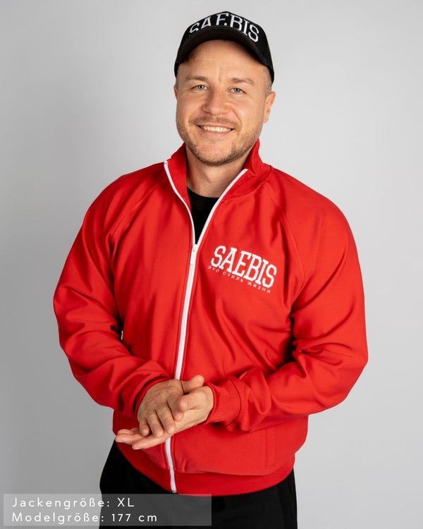 SAEBIS® SPORTS Herren Trainingsjacke rot mit Stickerei