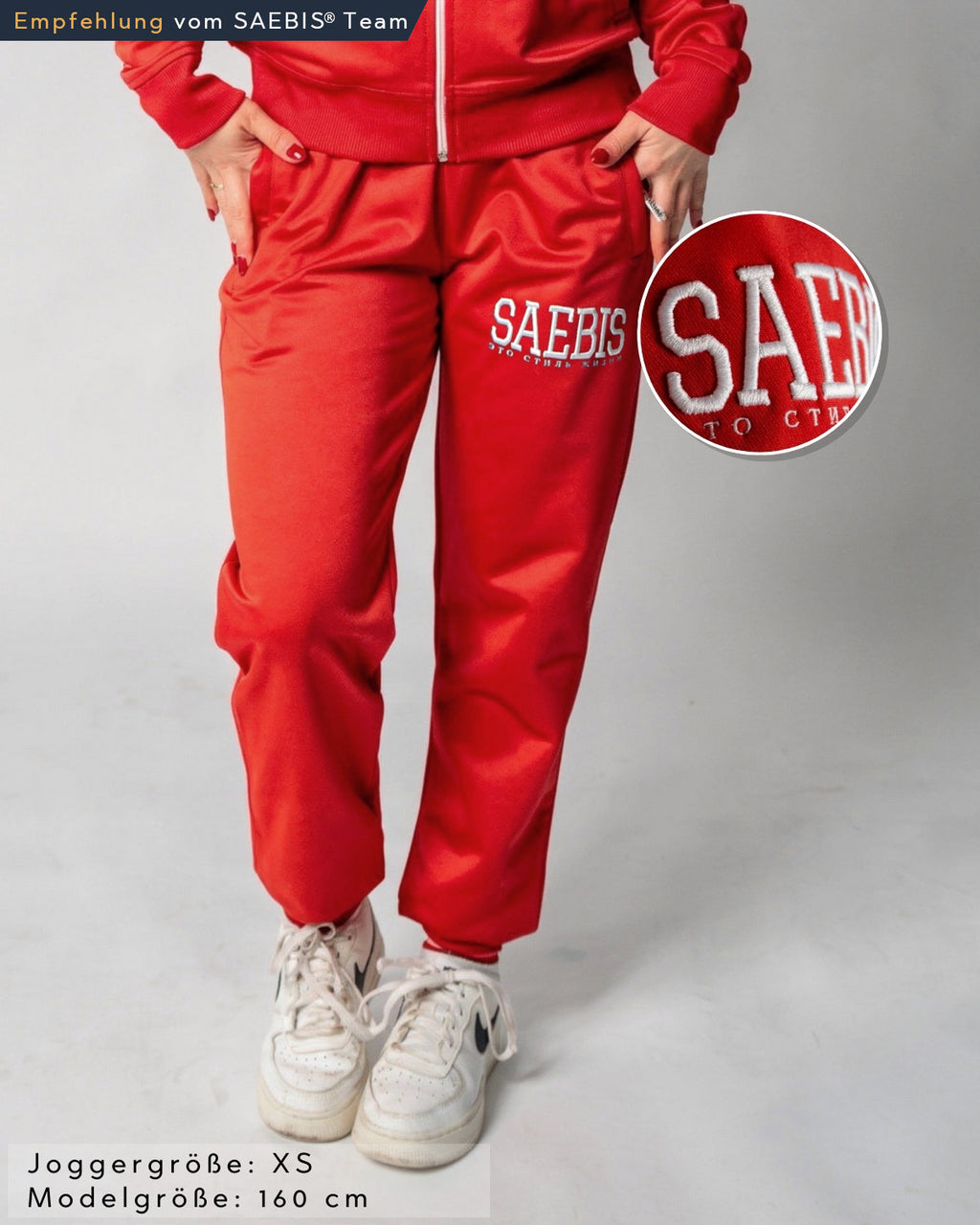 SAEBIS® SPORTS Damen Trainingshose rot mit Stickerei