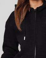 SAEBIS® 2.0 Damen Oversized Zip Hoodie schwarz mit Reißverschluss