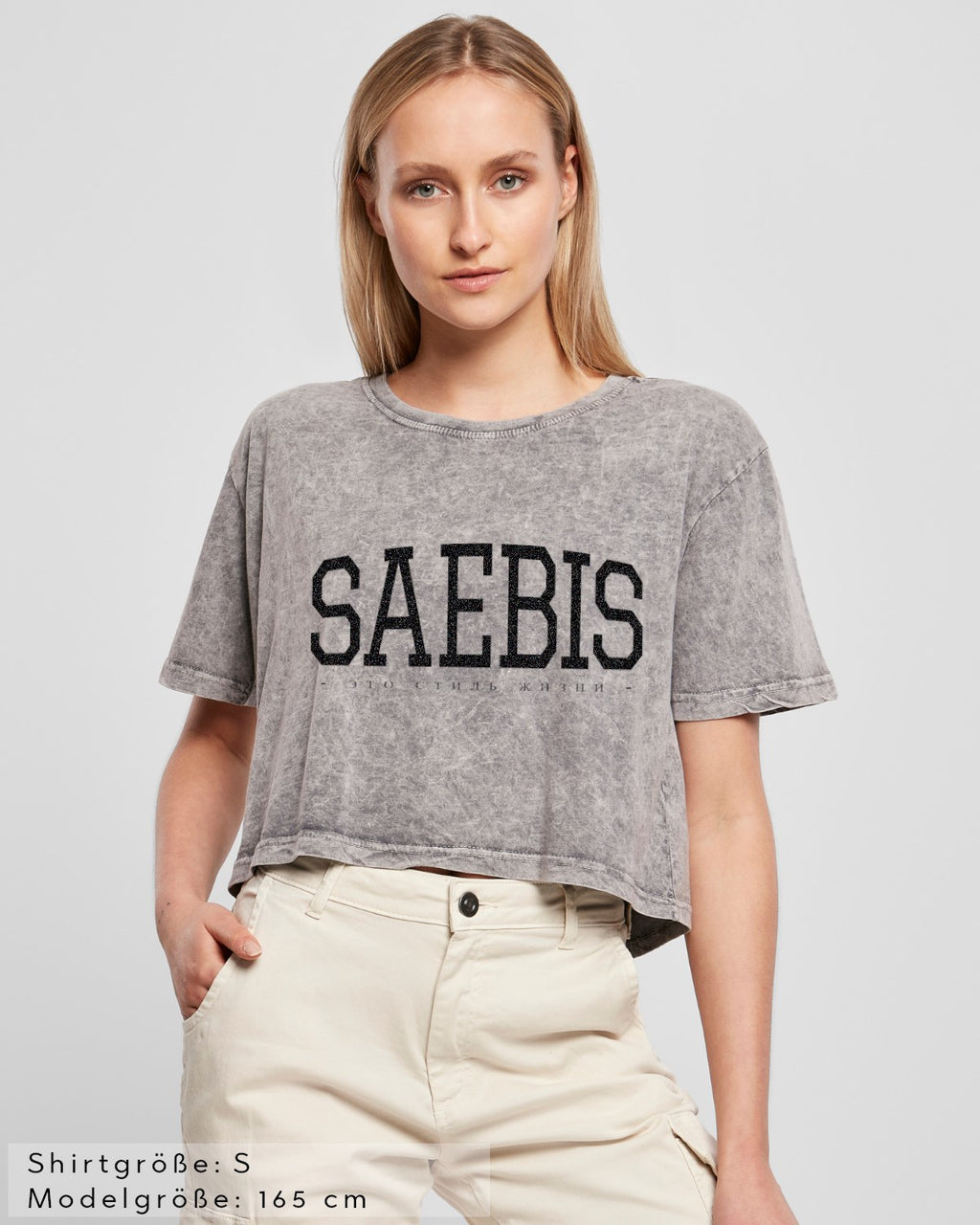Lifestyle Damen Crop Shirt washed grau/ schwarz by SAEBIS®