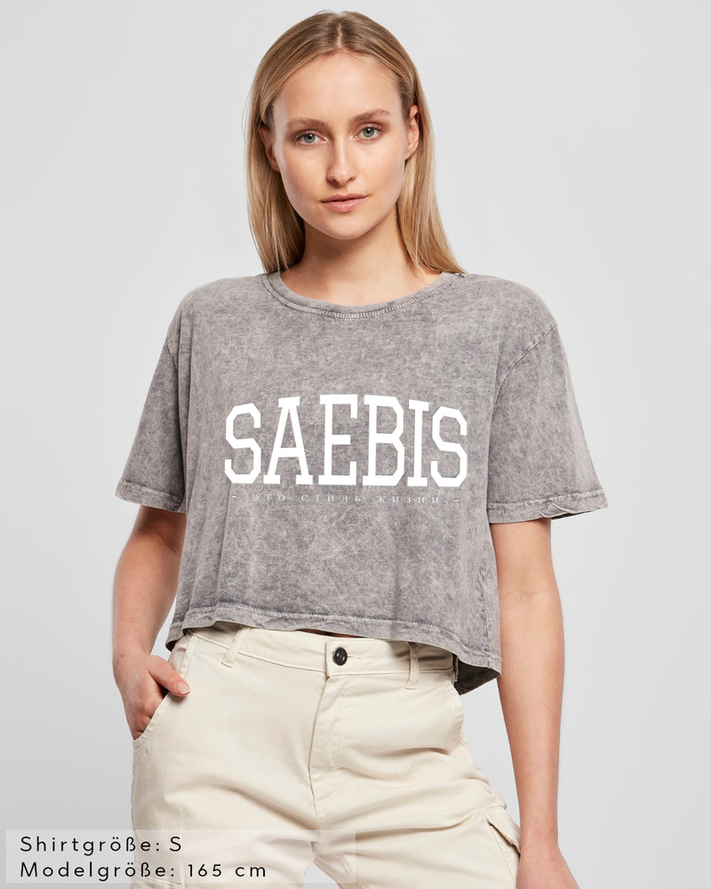 Lifestyle Damen Crop Shirt washed grau/ weiß by SAEBIS®