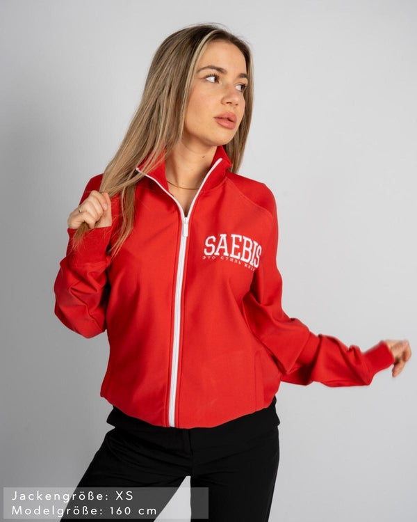 SAEBIS® SPORTS Damen Oversized Trainingsjacke rot mit Stickerei