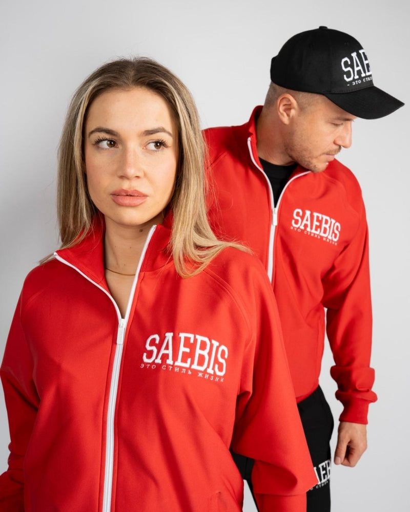 SAEBIS® SPORTS Damen Oversized Trainingsjacke rot mit Stickerei