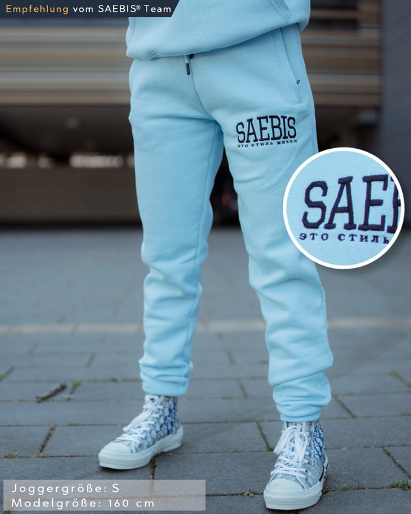 Lifestyle Damen Jogginghose babyblau mit Stickerei by SAEBIS®