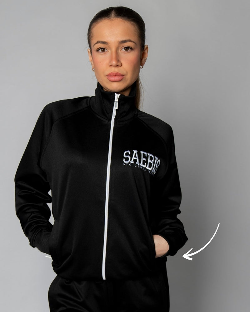 SAEBIS® SPORTS Damen Oversized Trainingsjacke schwarz mit Stickerei