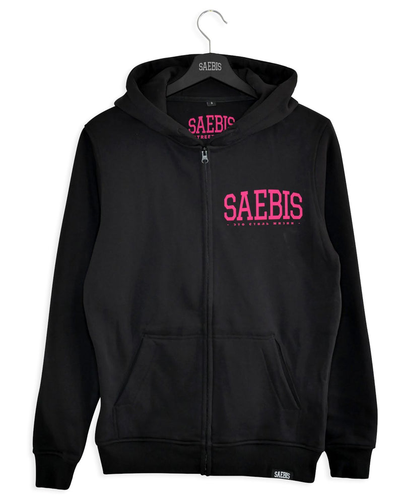 Lifestyle Pink Edition Herren Zip Hoodie mit Reißverschluss schwarz by SAEBIS®