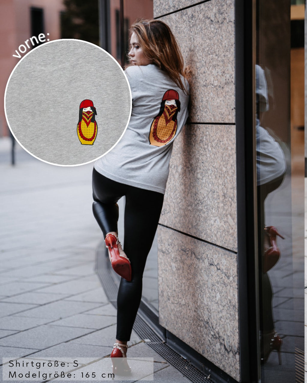 Matryoshka Damen Oversized T-Shirt grau by SAEBIS®