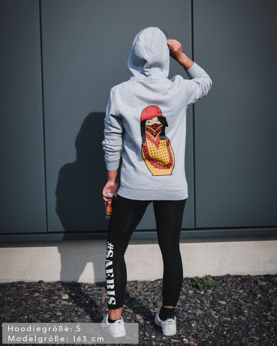 Matryoshka Damen Oversized Zip Hoodie mit Reißverschluss grau by SAEBIS®