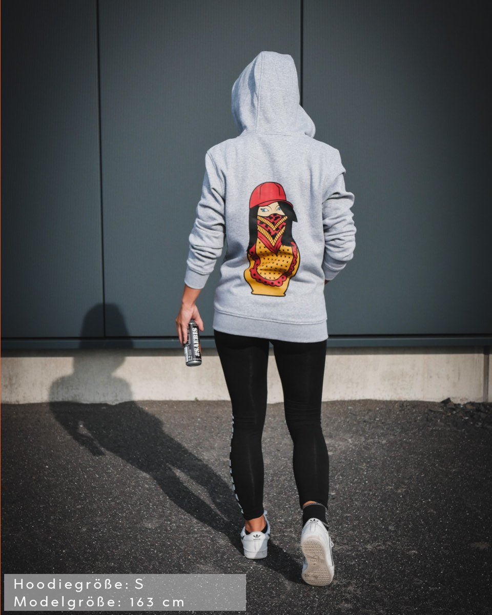 Matryoshka Damen Oversized Zip Hoodie mit Reißverschluss grau by SAEBIS®