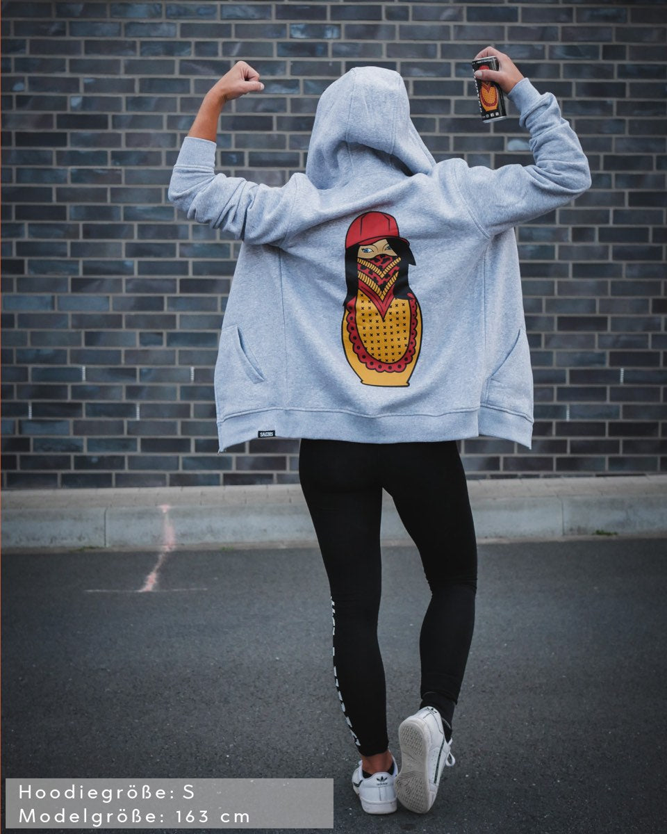 Matryoshka Damen Oversized Zip Hoodie mit Reißverschluss grau by SAEBIS®