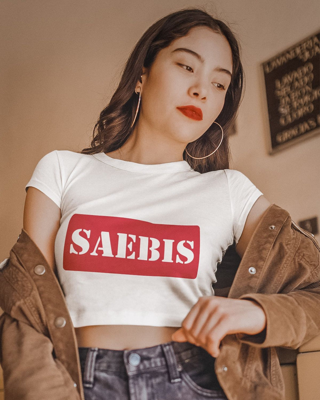 SAEBIS® Red Box Damen Crop Top weiß