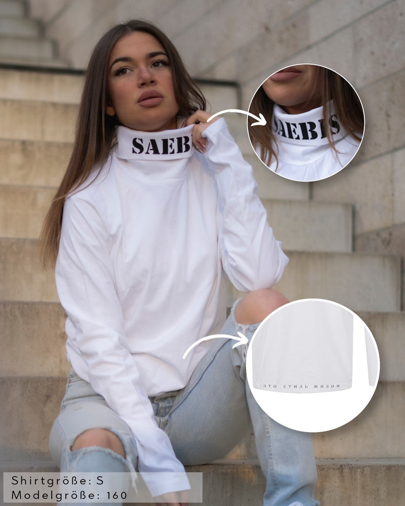SAEBIS® Classic Damen Oversized Vodolazka mit Rollkragen weiß
