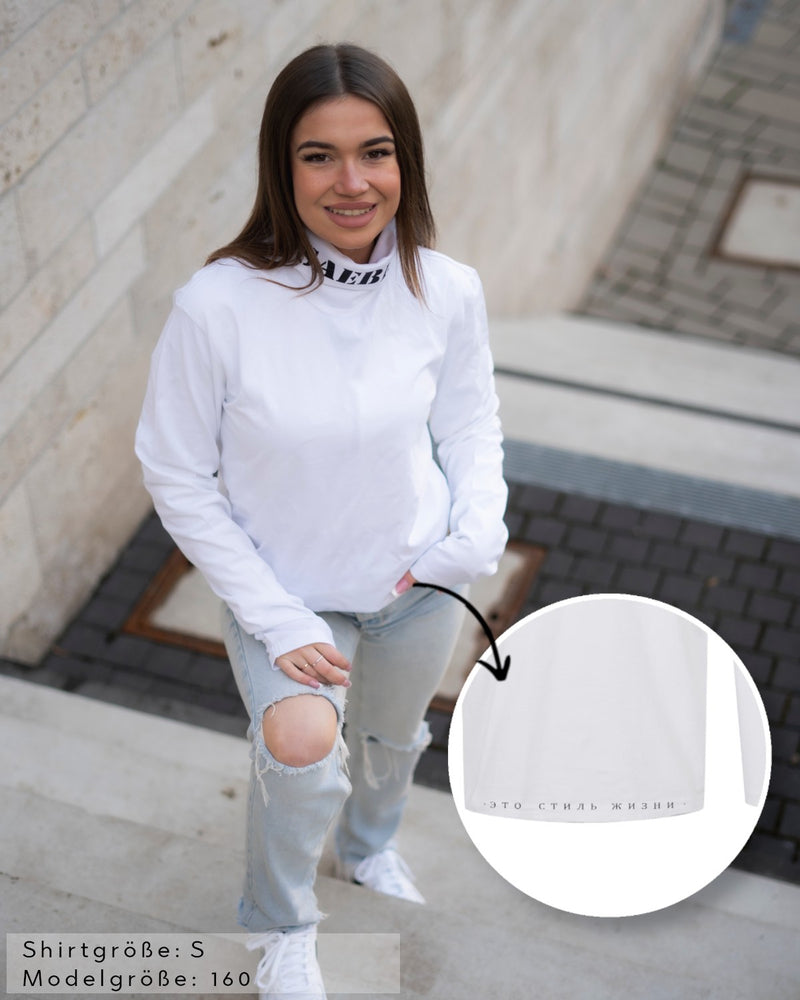 SAEBIS® Classic Damen Oversized Vodolazka mit Rollkragen weiß