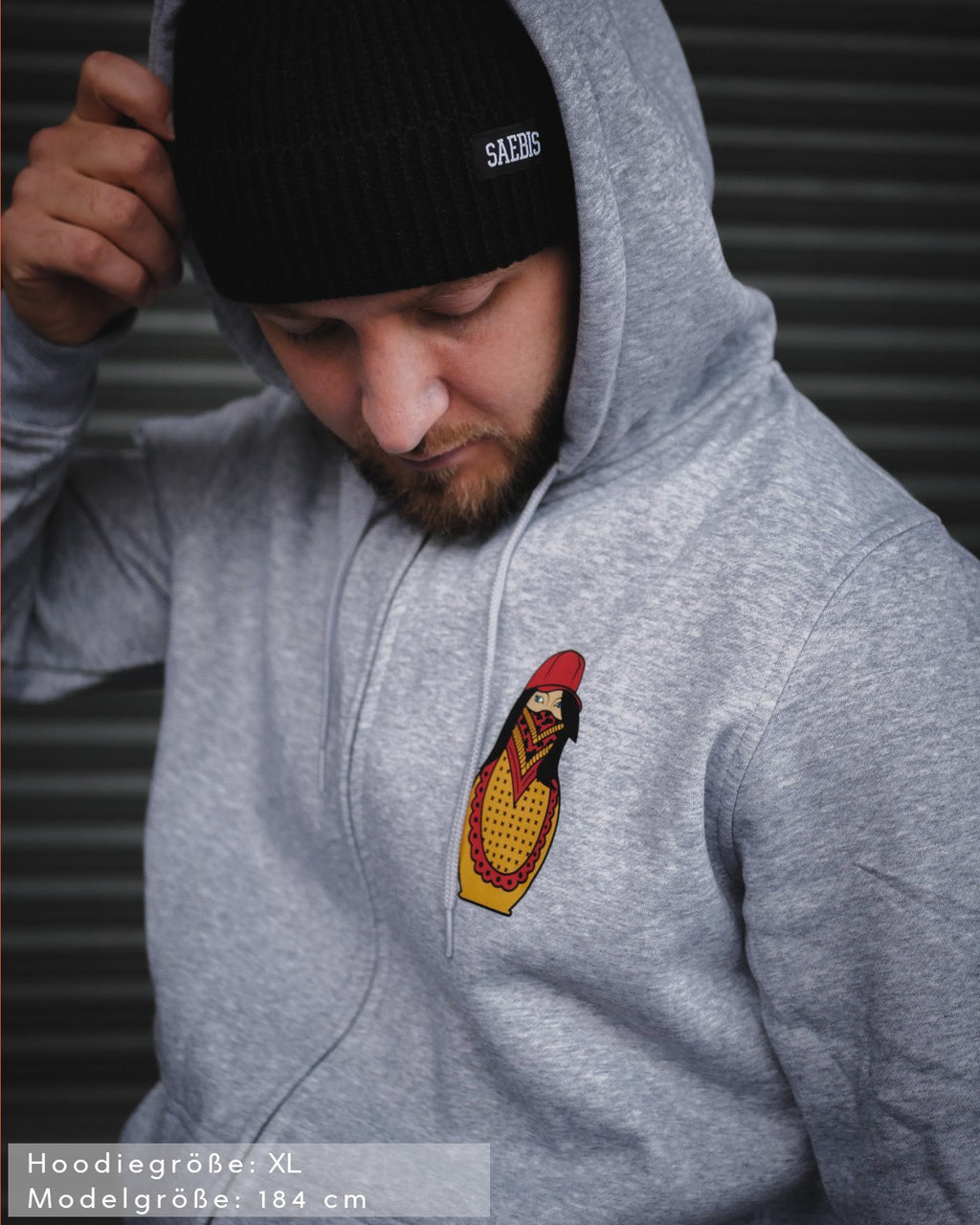 Matryoshka Herren Zip Hoodie mit Reißverschluss grau by SAEBIS®