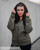 Lifestyle Damen Oversized Zip Hoodie mit Reißverschluss olivfarben by SAEBIS®