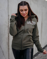 Lifestyle Damen Oversized Zip Hoodie mit Reißverschluss olivfarben by SAEBIS®