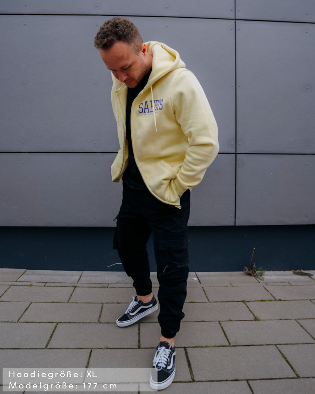 Lifestyle Herren Zip Hoodie mit Reißverschluss pastellgelb by SAEBIS®